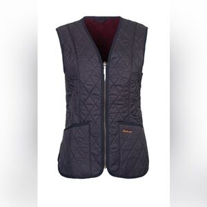 Barbour Betty Quilted Navy Zip-Front Vest with Burgundy Fleece Lining Sz 18 NWT